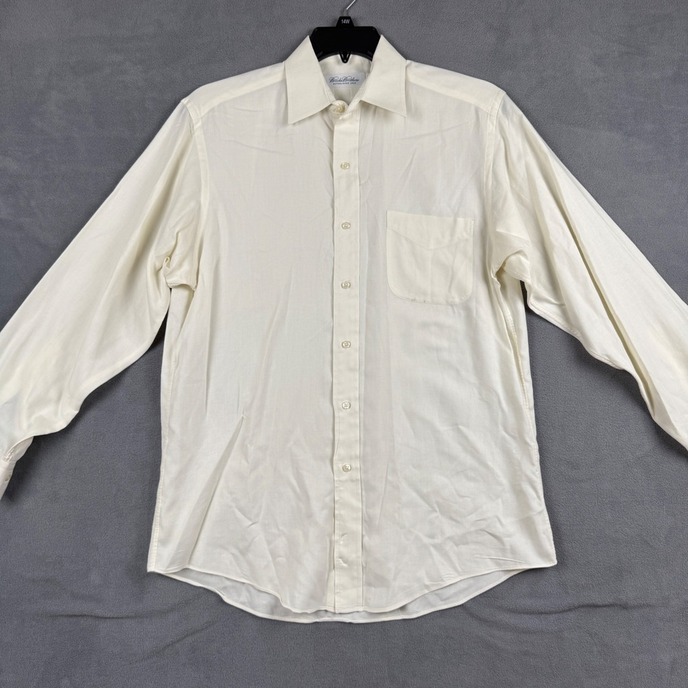 Brooks Brothers Mens 15 32/33 Cream Cotton Button Down Dress Shirt Italy Fabric